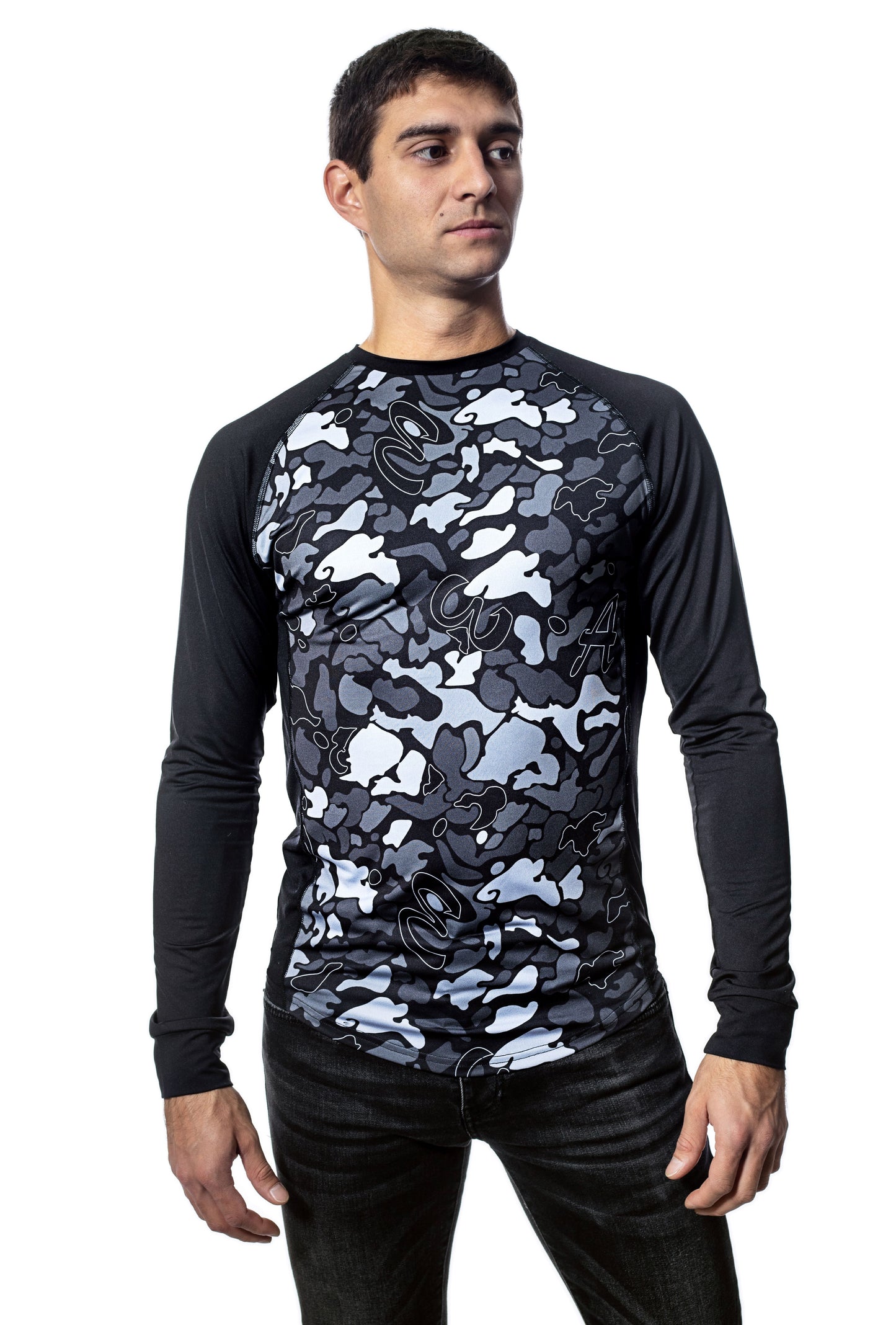 Herren Langarm-Rundhals-T-Shirt mit Raglanärmeln