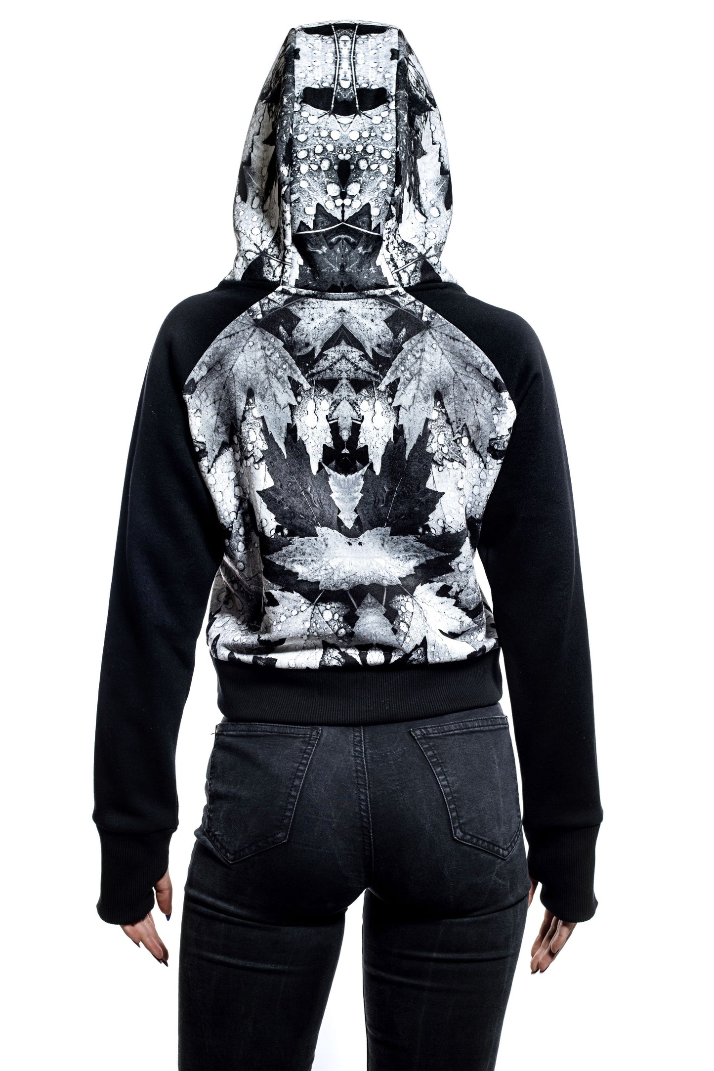 Damen Cropped Hoodie - Sweatshirt mit langen Raglanärmeln und rundem Ausschnitt