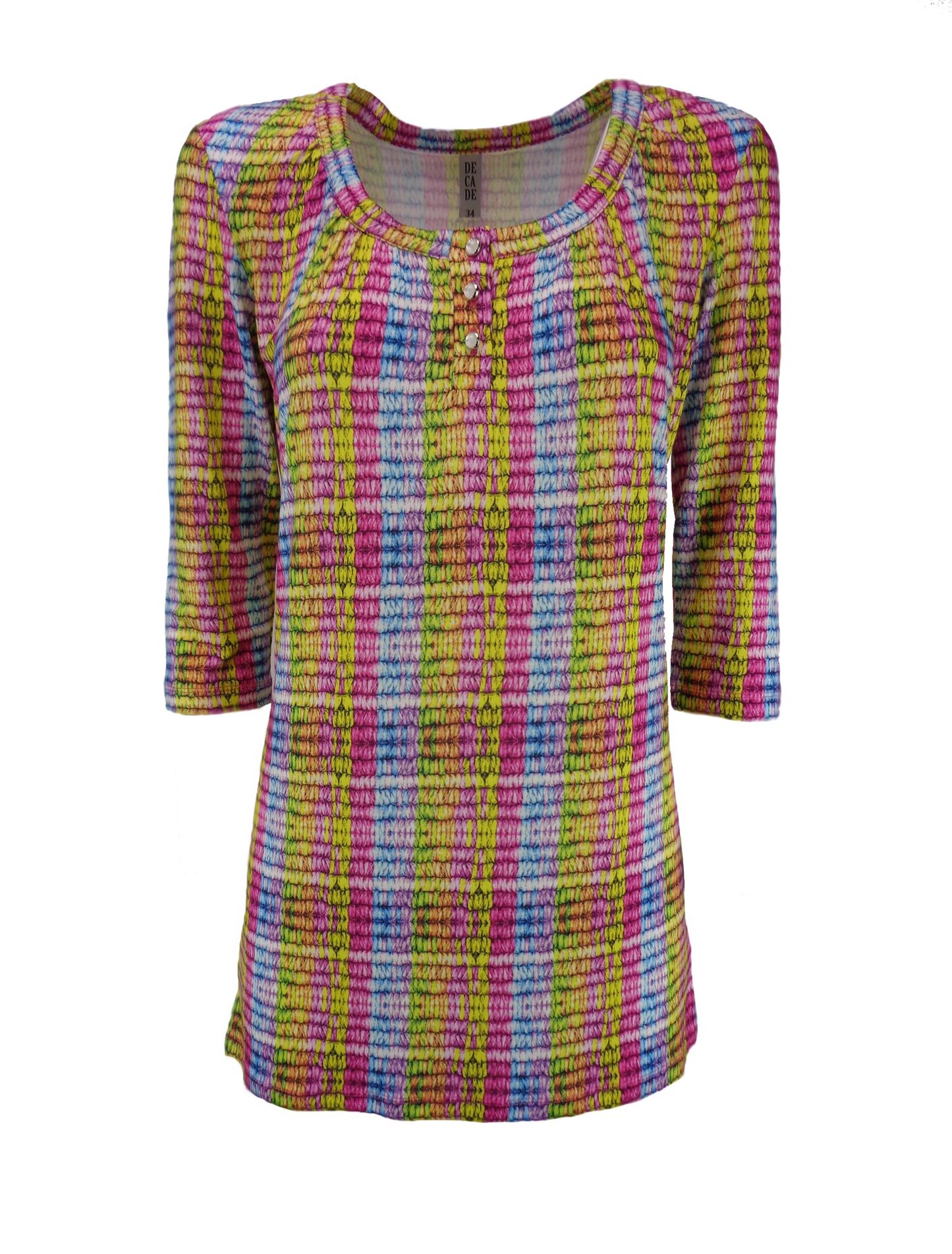 Damen Tunika - 3/4 Arm T-Shirt, Rundhalsausschnitt mit Knöpfen