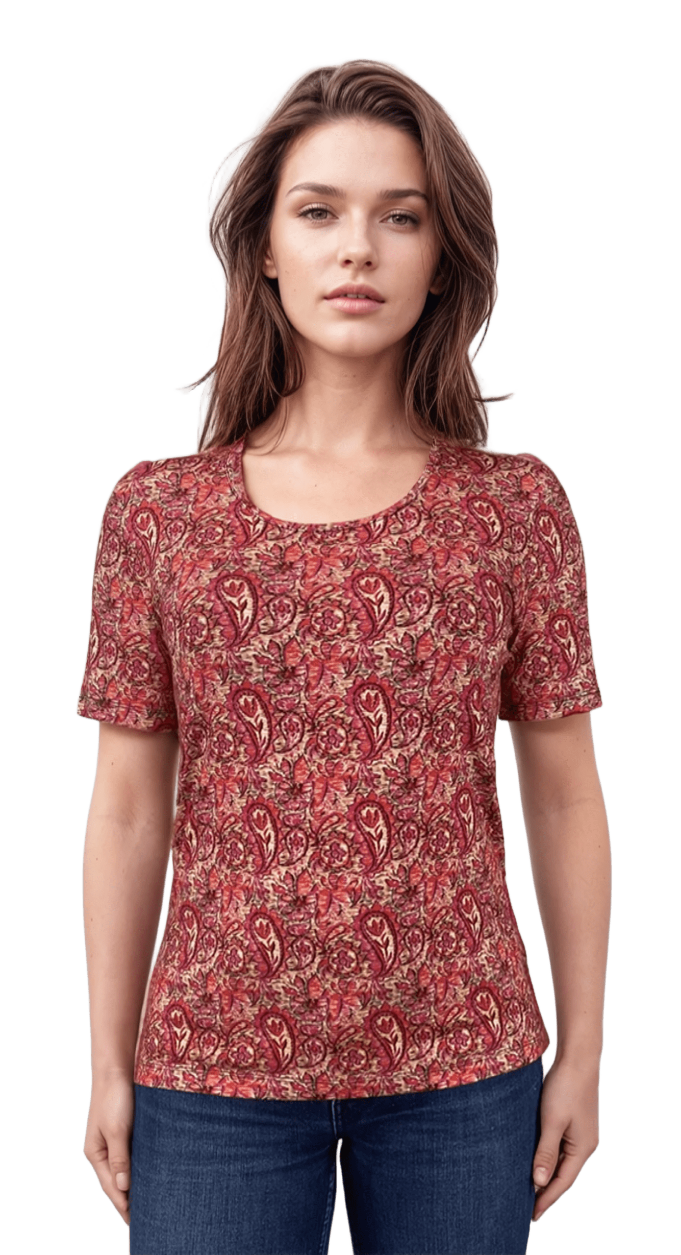 Damen Bluse - Kurzarm T-Shirt mit Rundkragen