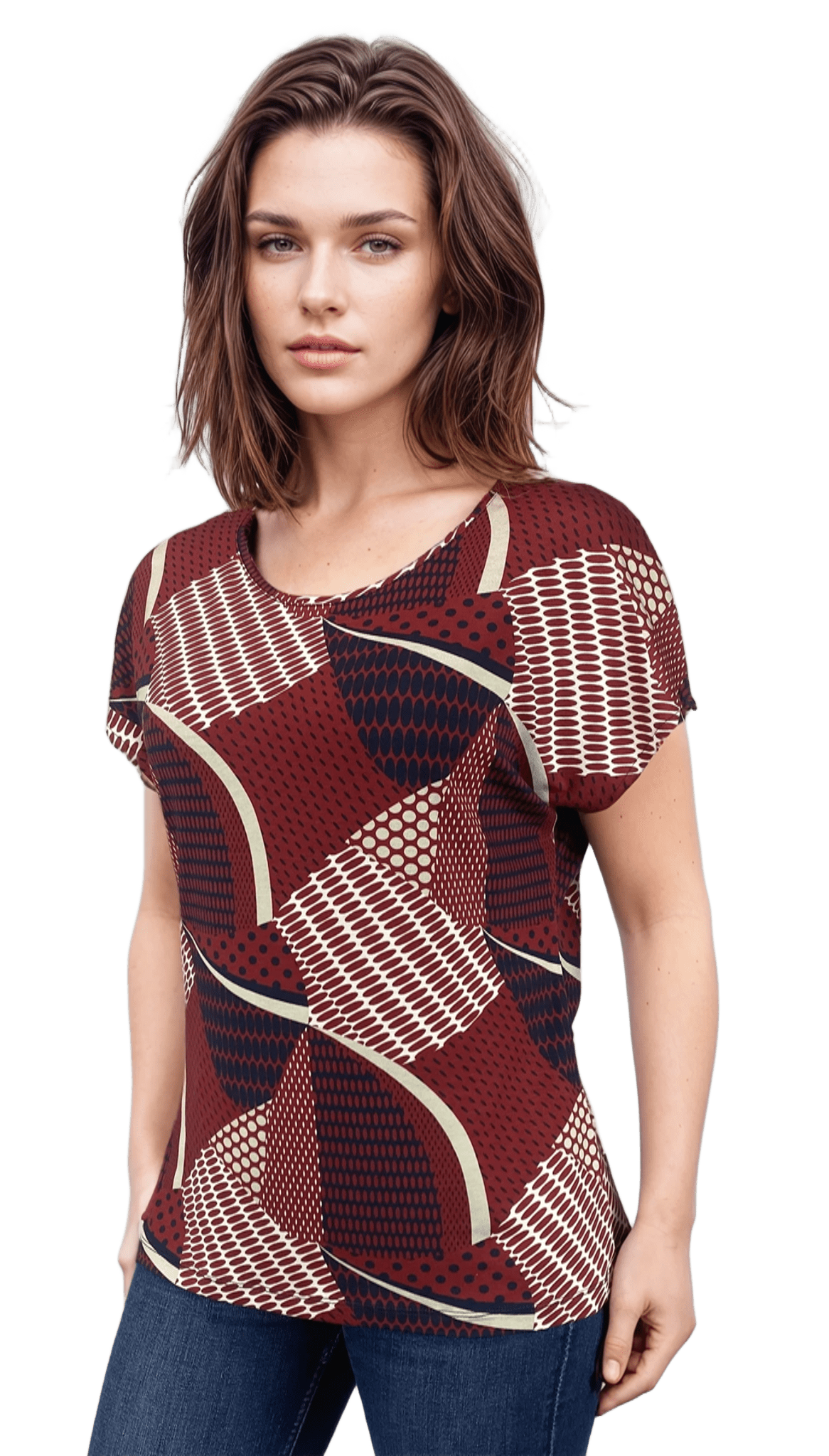 Damen Bluse - Kurzarm T-Shirt mit Rundhalsausschnitt