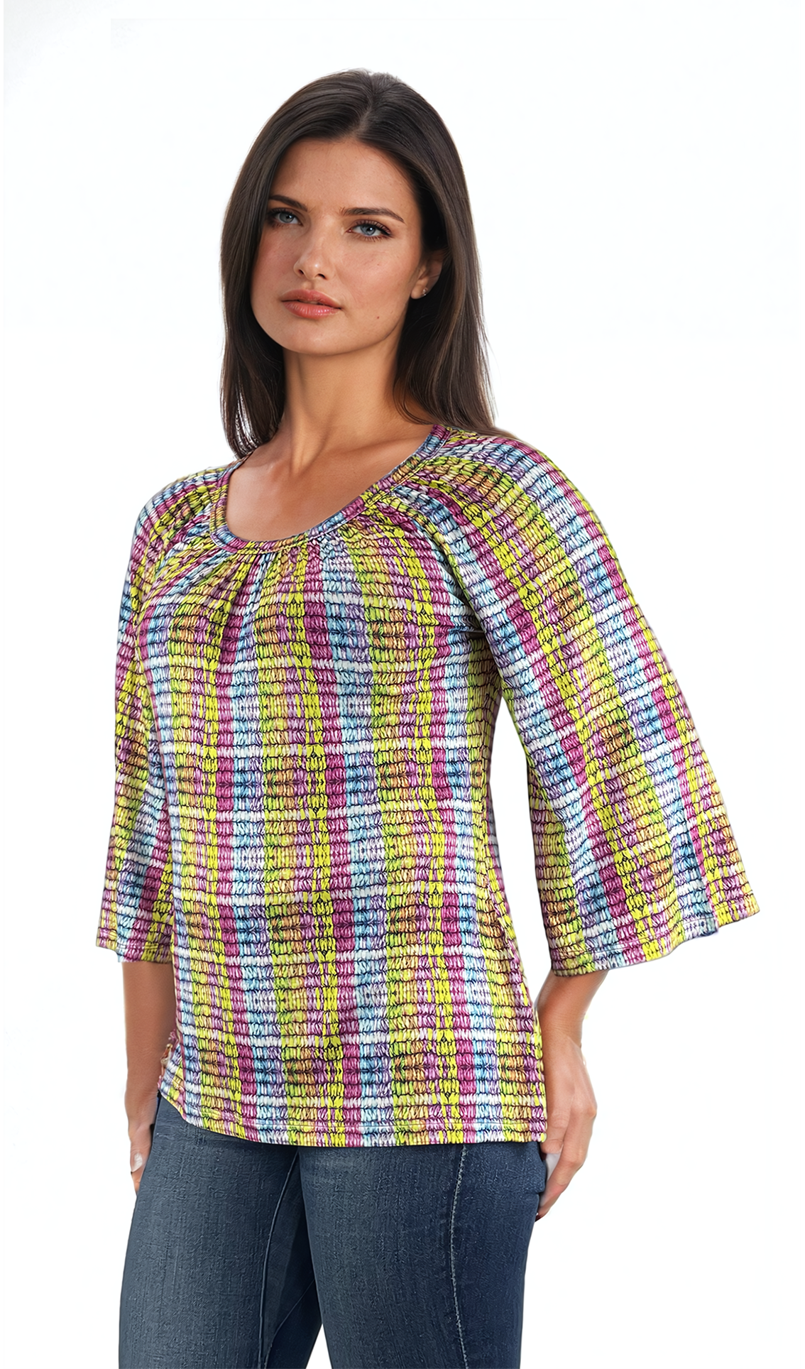 Damen Bluse - T-Shirt mit 3/4 Ärmeln und Rundhalsausschnitt