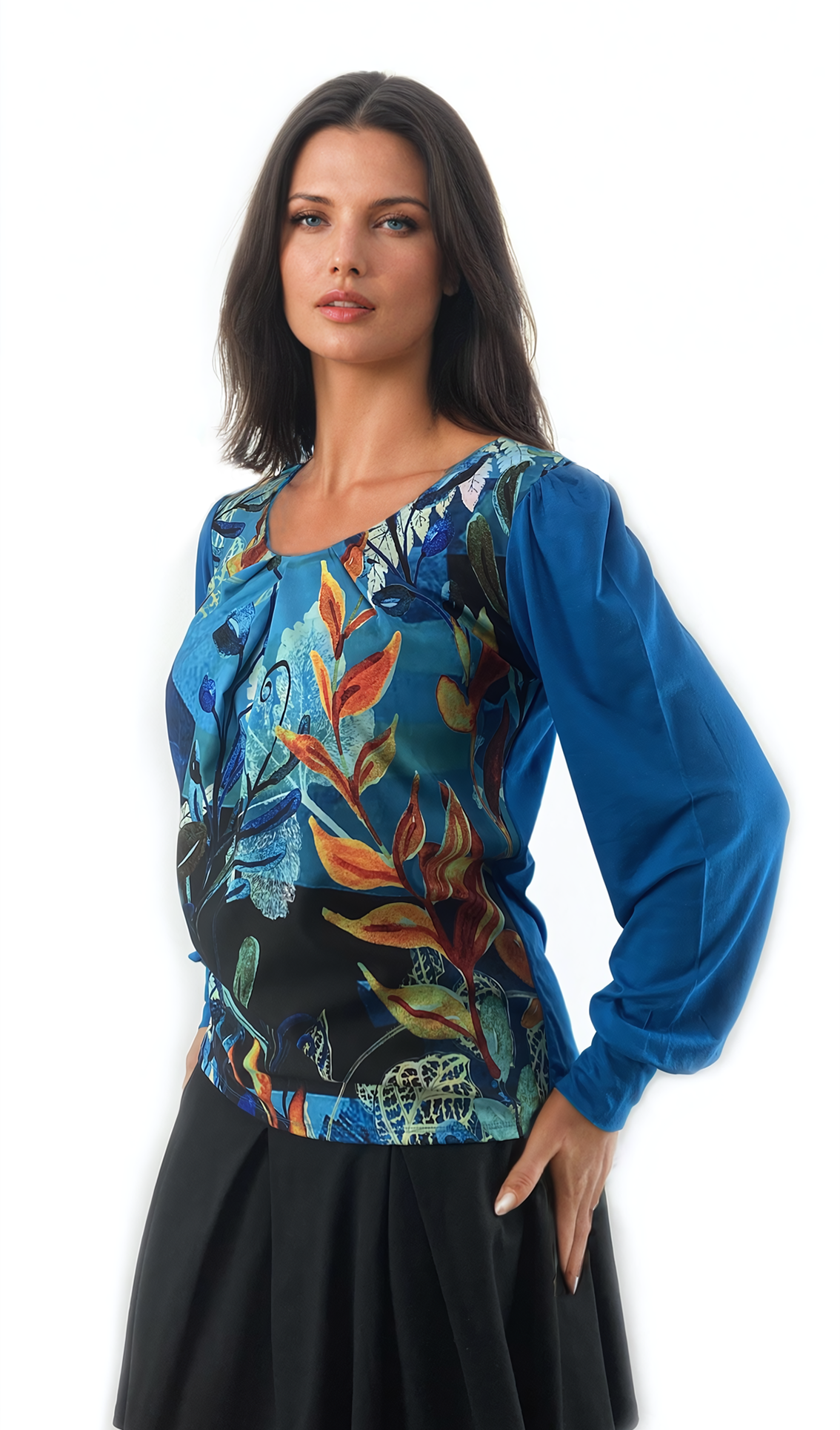 Damen Bluse - Langarm T-Shirt mit Rundhalsausschnitt