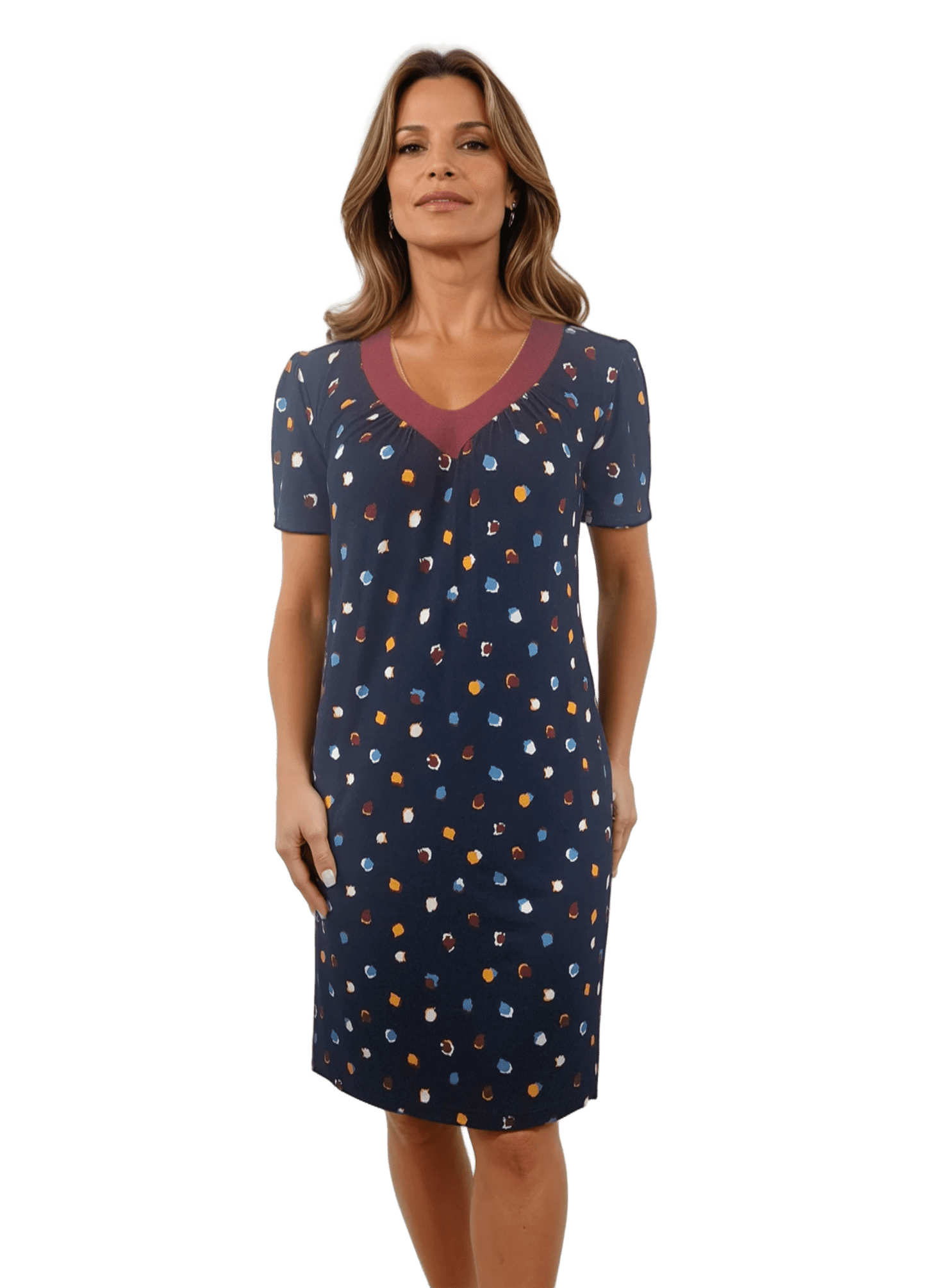 Damenkleid mit kurzen Ärmeln und tiefem Ausschnitt