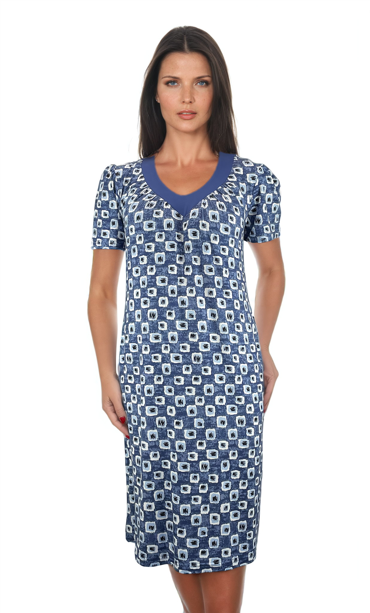 Damenkleid mit kurzen Ärmeln und tiefem Ausschnitt
