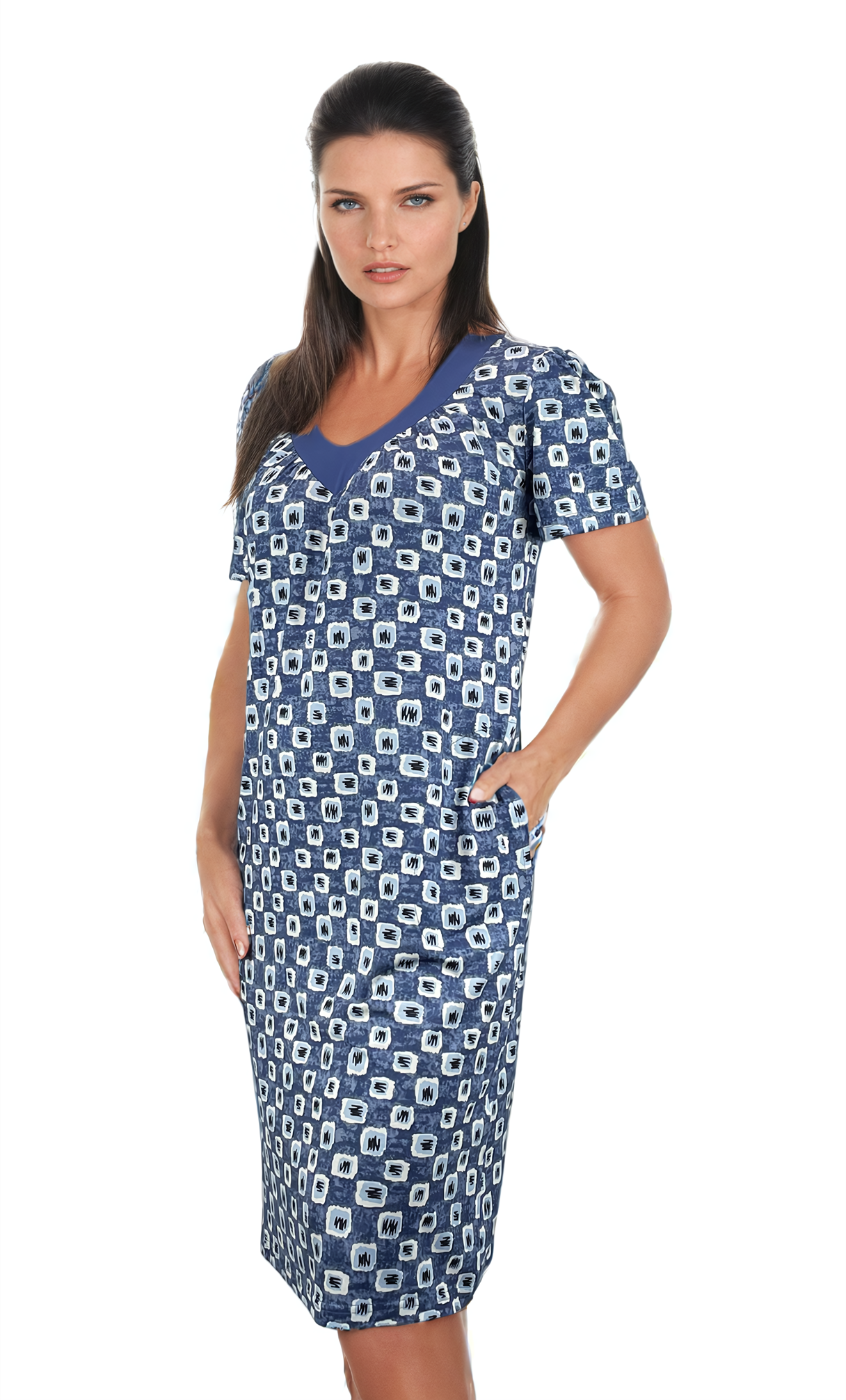 Damenkleid mit kurzen Ärmeln und tiefem Ausschnitt