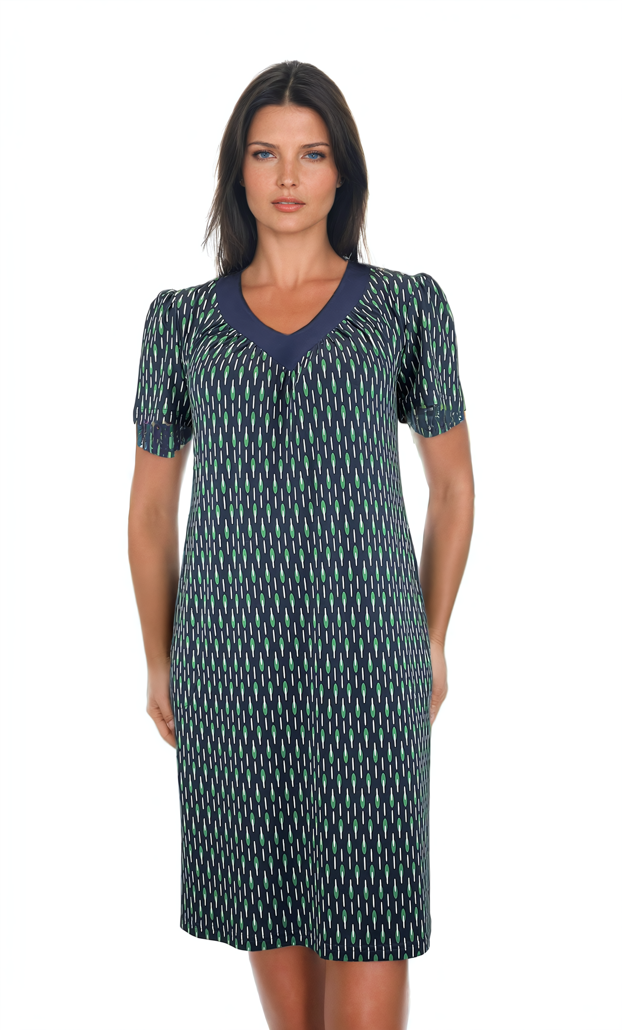 Damenkleid mit kurzen Ärmeln und tiefem Ausschnitt