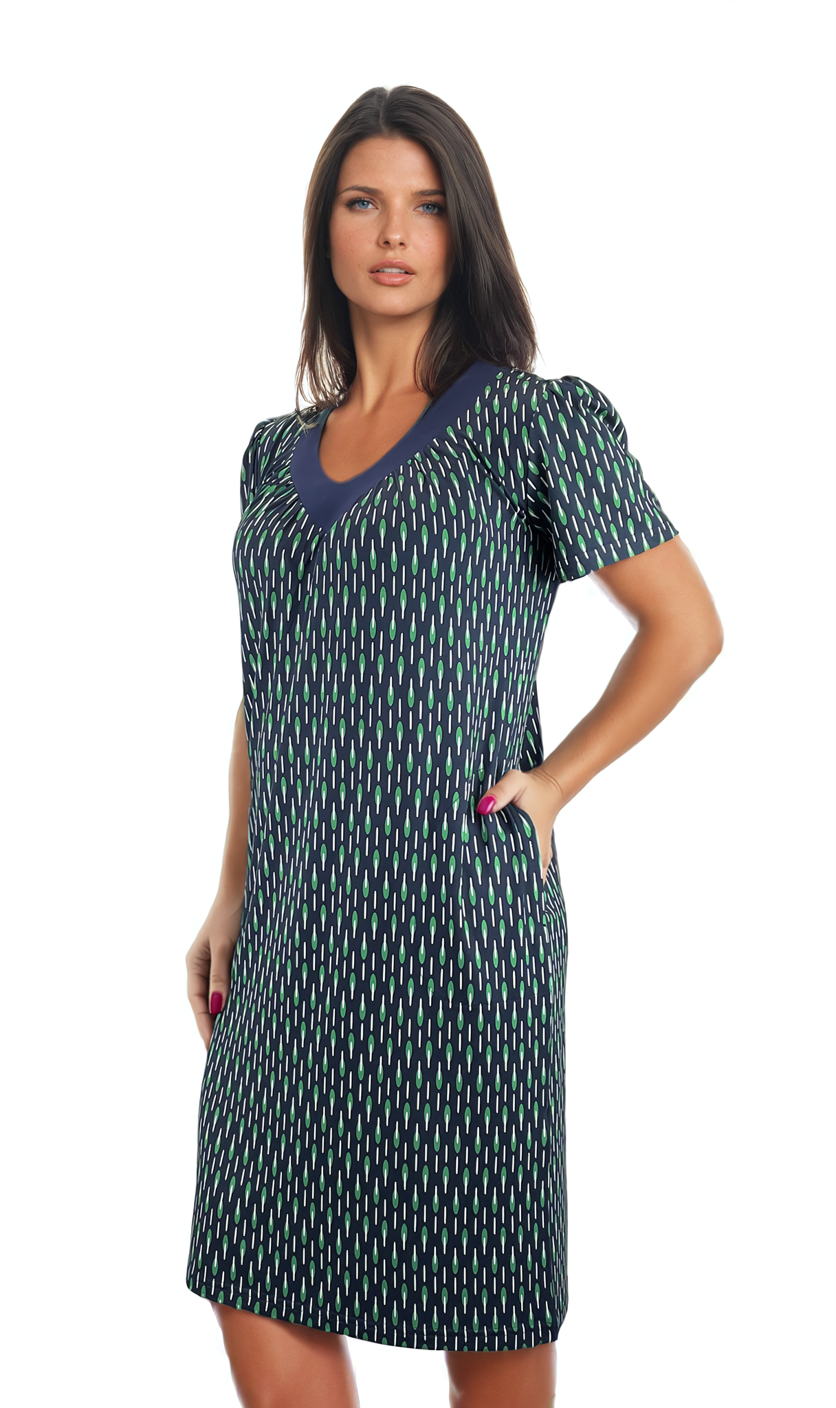 Damenkleid mit kurzen Ärmeln und tiefem Ausschnitt