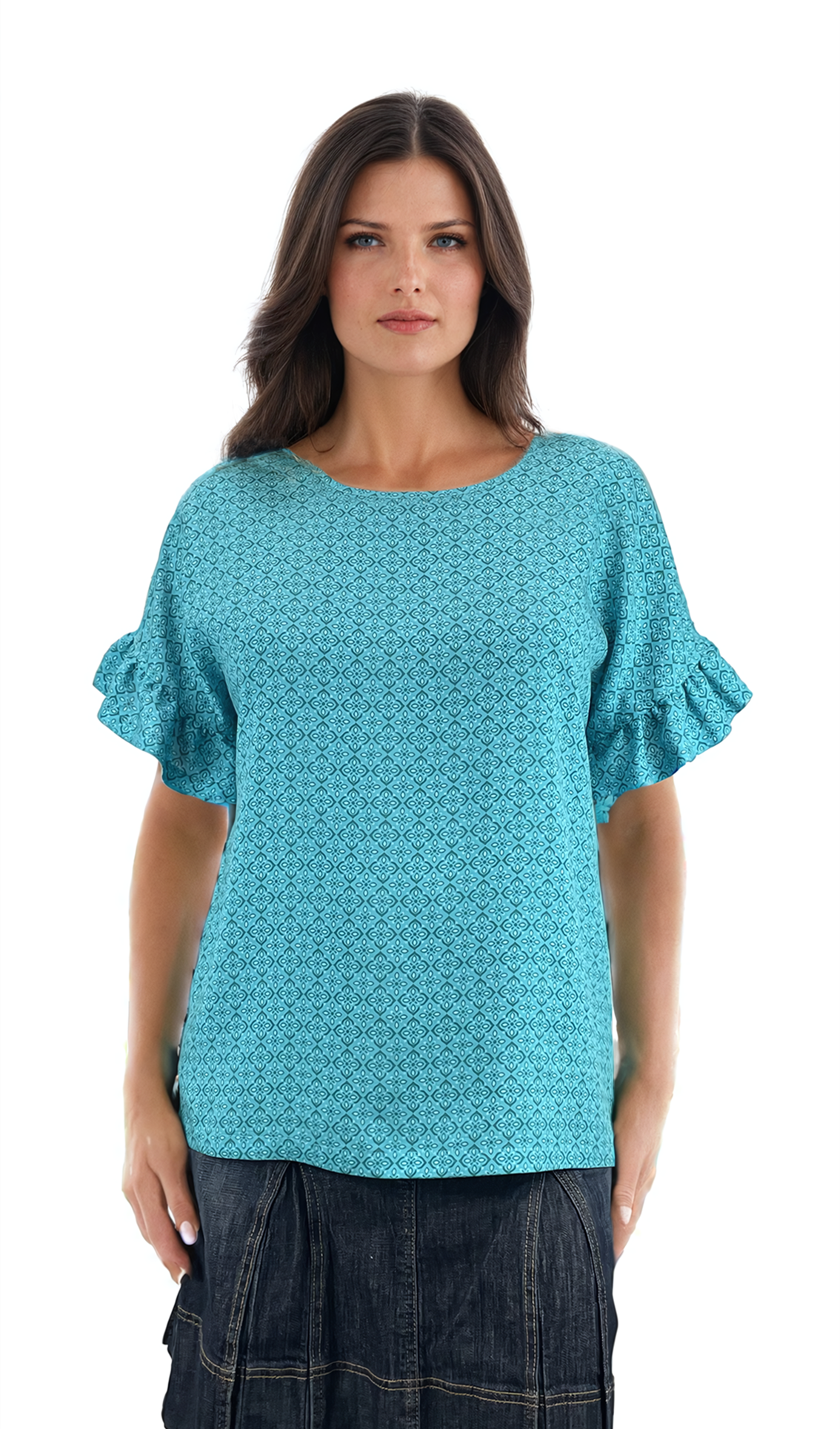 Damen Kurzarm Rundhalsbluse