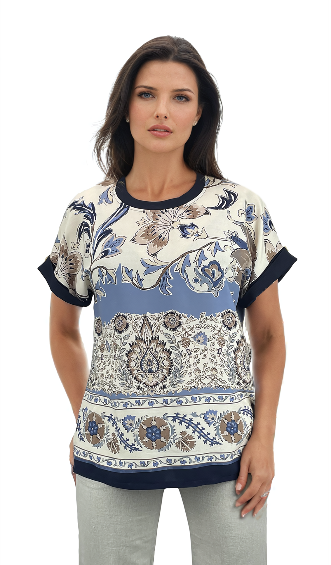 Damen Kurzarm Rundhalsbluse