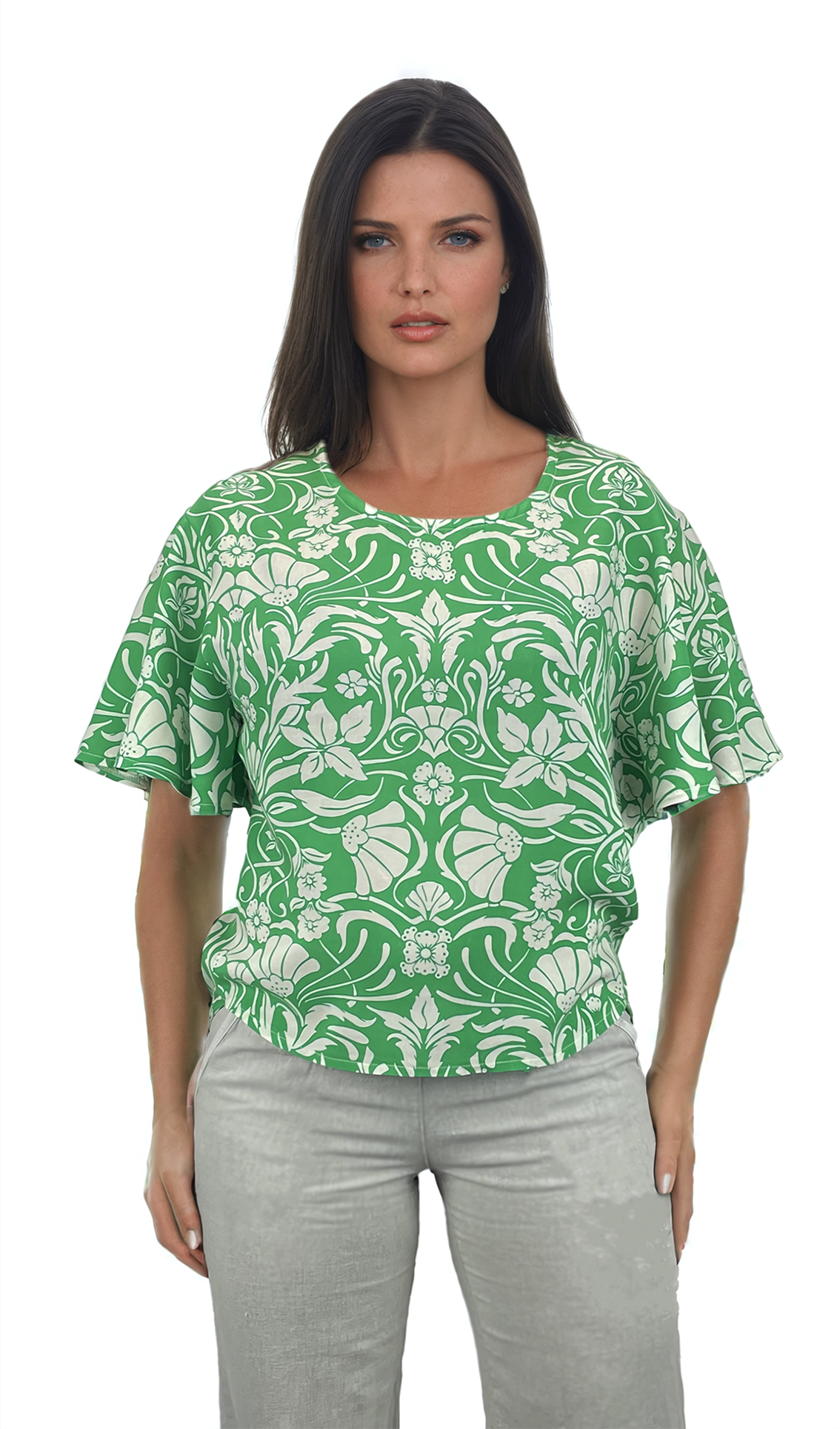 Damen Kurzarm Rundhalsbluse
