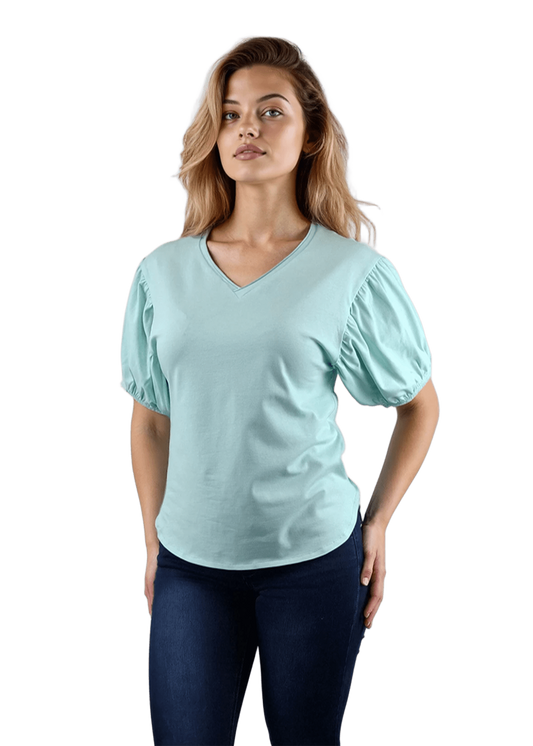 Damenbluse – kurzärmeliges T-Shirt mit spitzem Ausschnitt