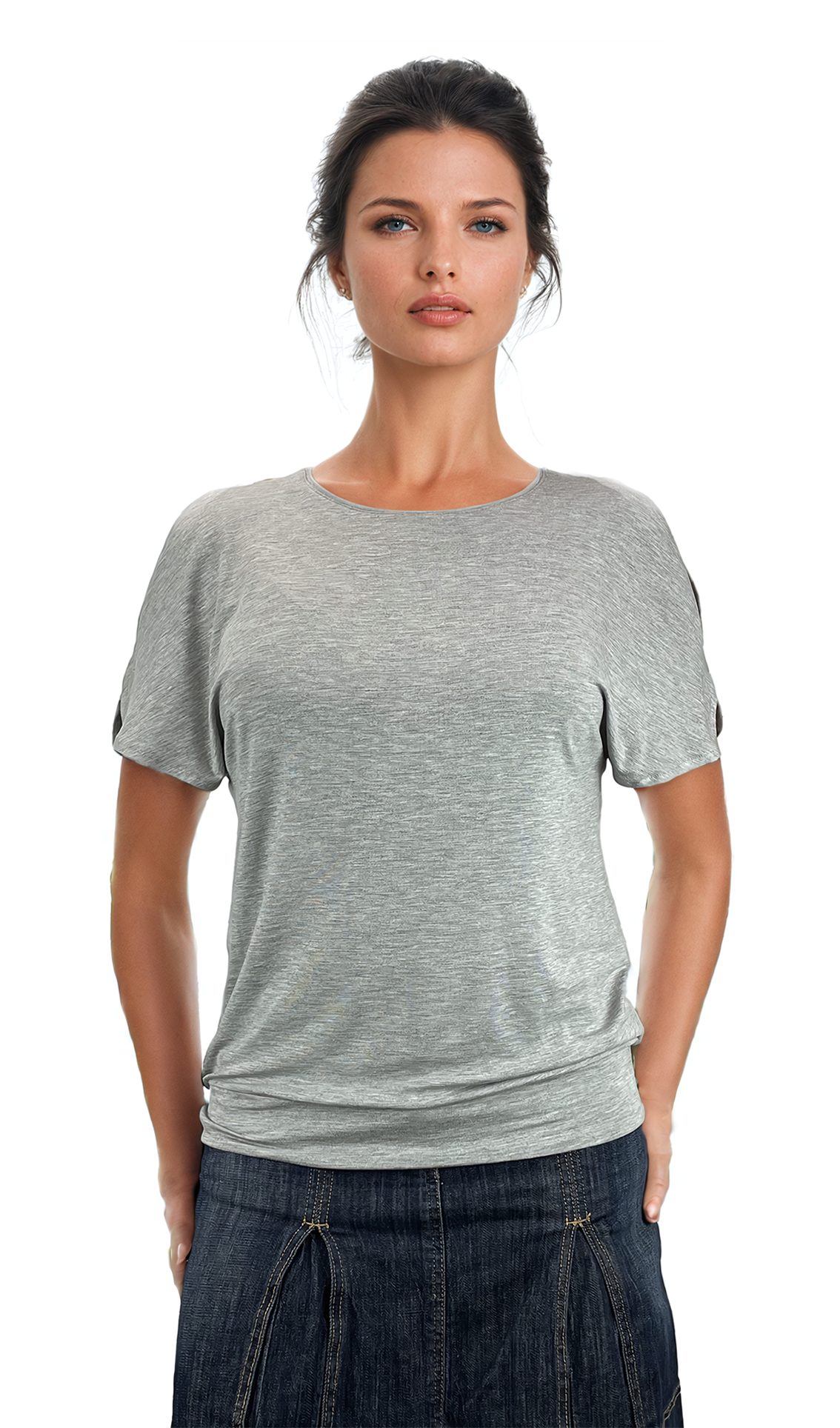 Damenbluse - Kurzarm-T-Shirt mit Rundhalsausschnitt