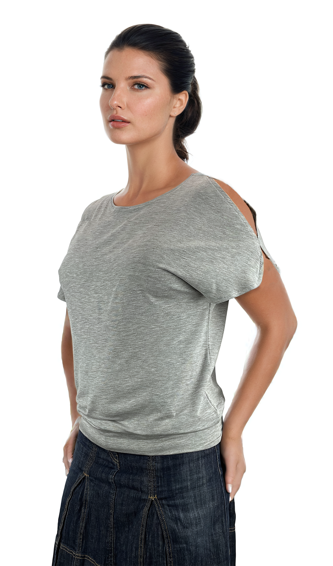 Damenbluse - Kurzarm-T-Shirt mit Rundhalsausschnitt