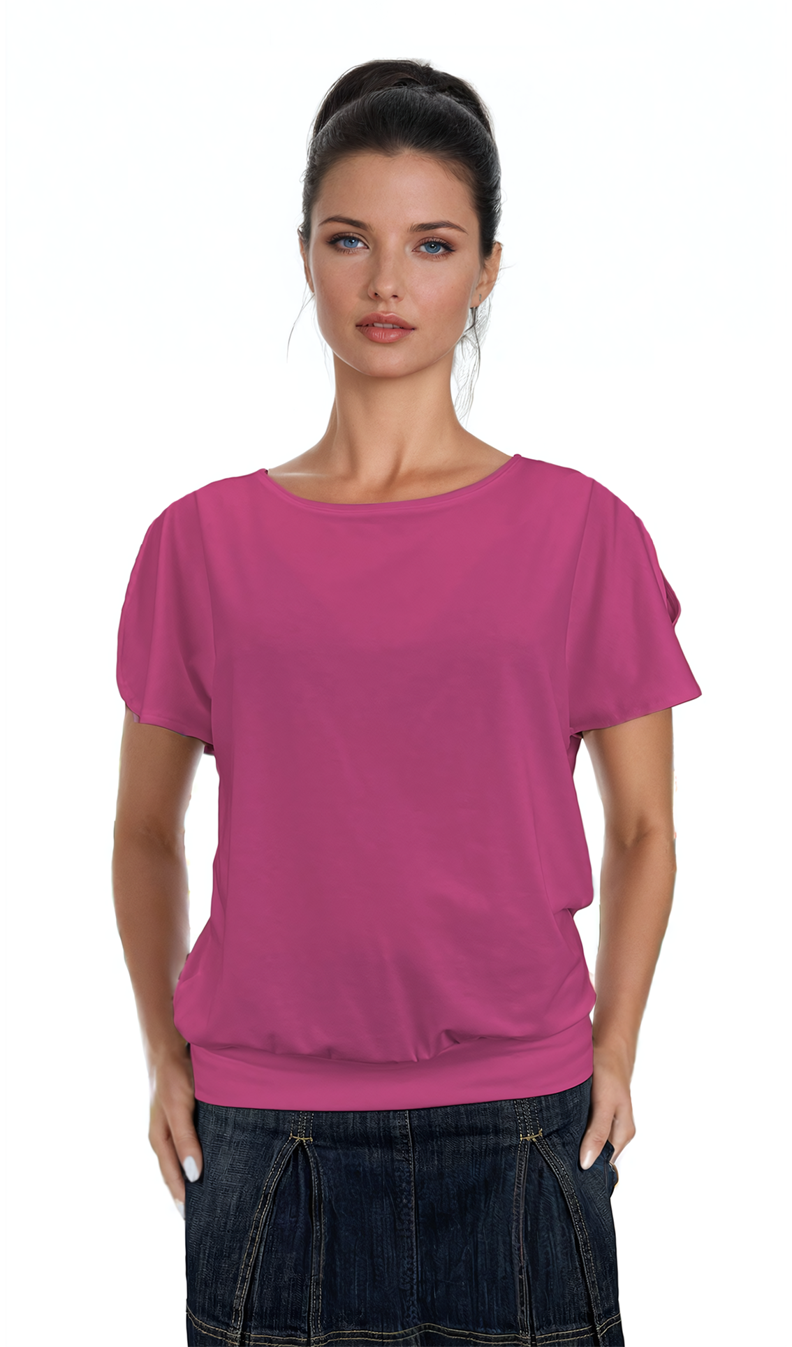 Damenbluse - Kurzarm-T-Shirt mit Rundhalsausschnitt