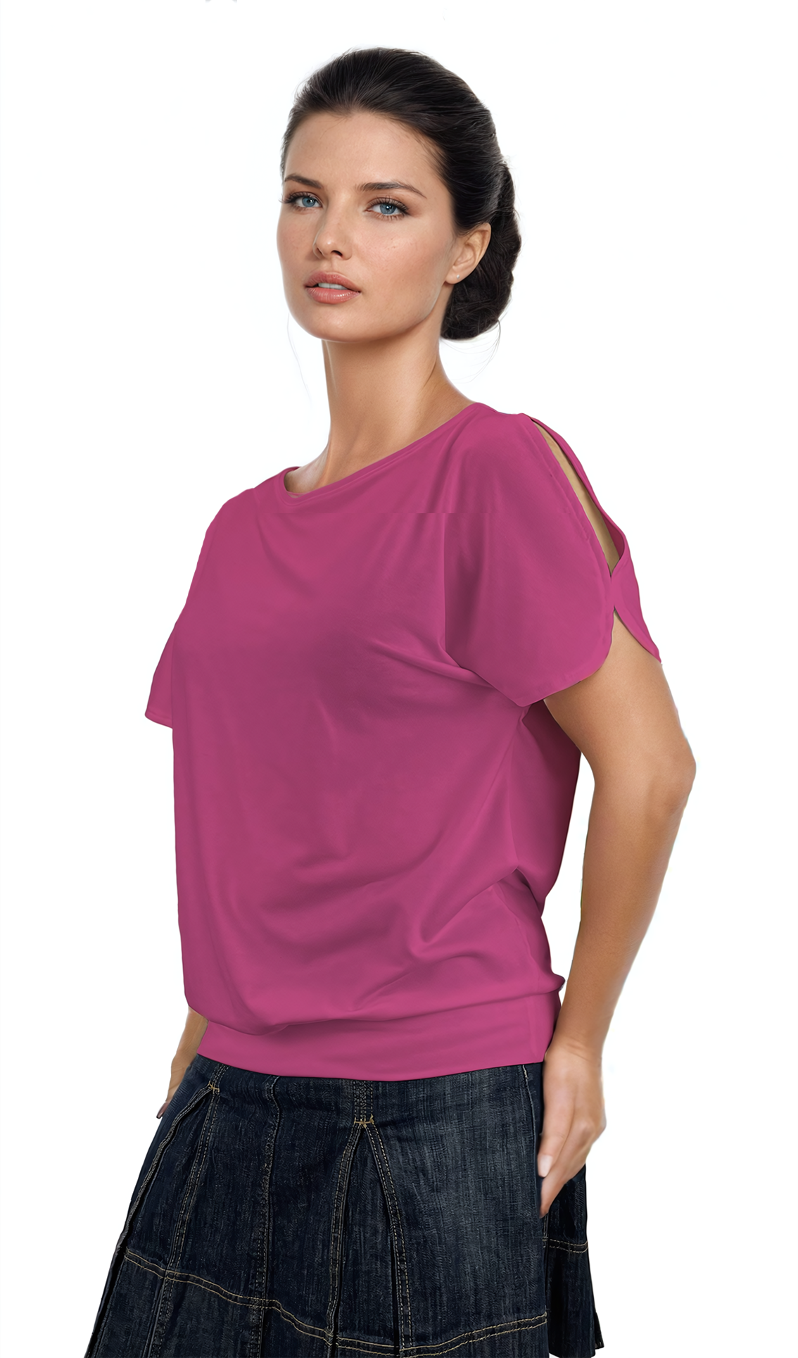 Damenbluse - Kurzarm-T-Shirt mit Rundhalsausschnitt
