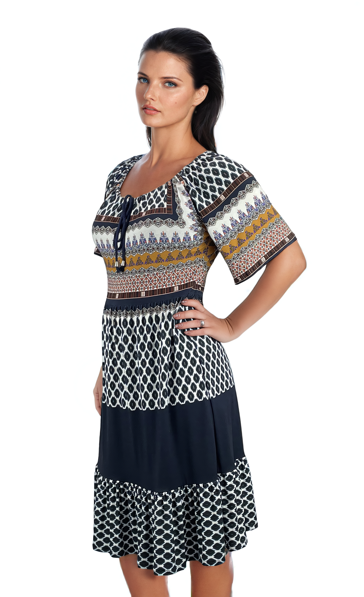 Damen Kurzarmkleid mit Rundhalsausschnitt