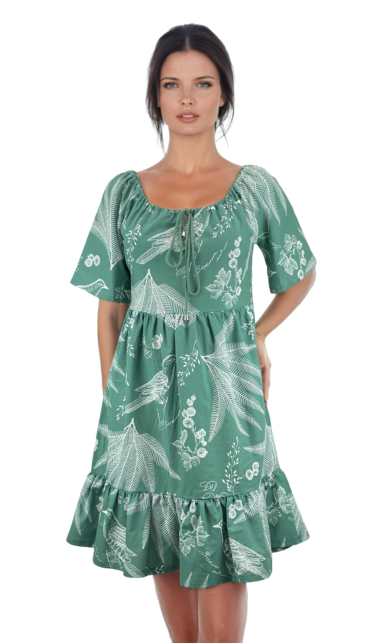 Damen Kurzarmkleid mit Rundhalsausschnitt