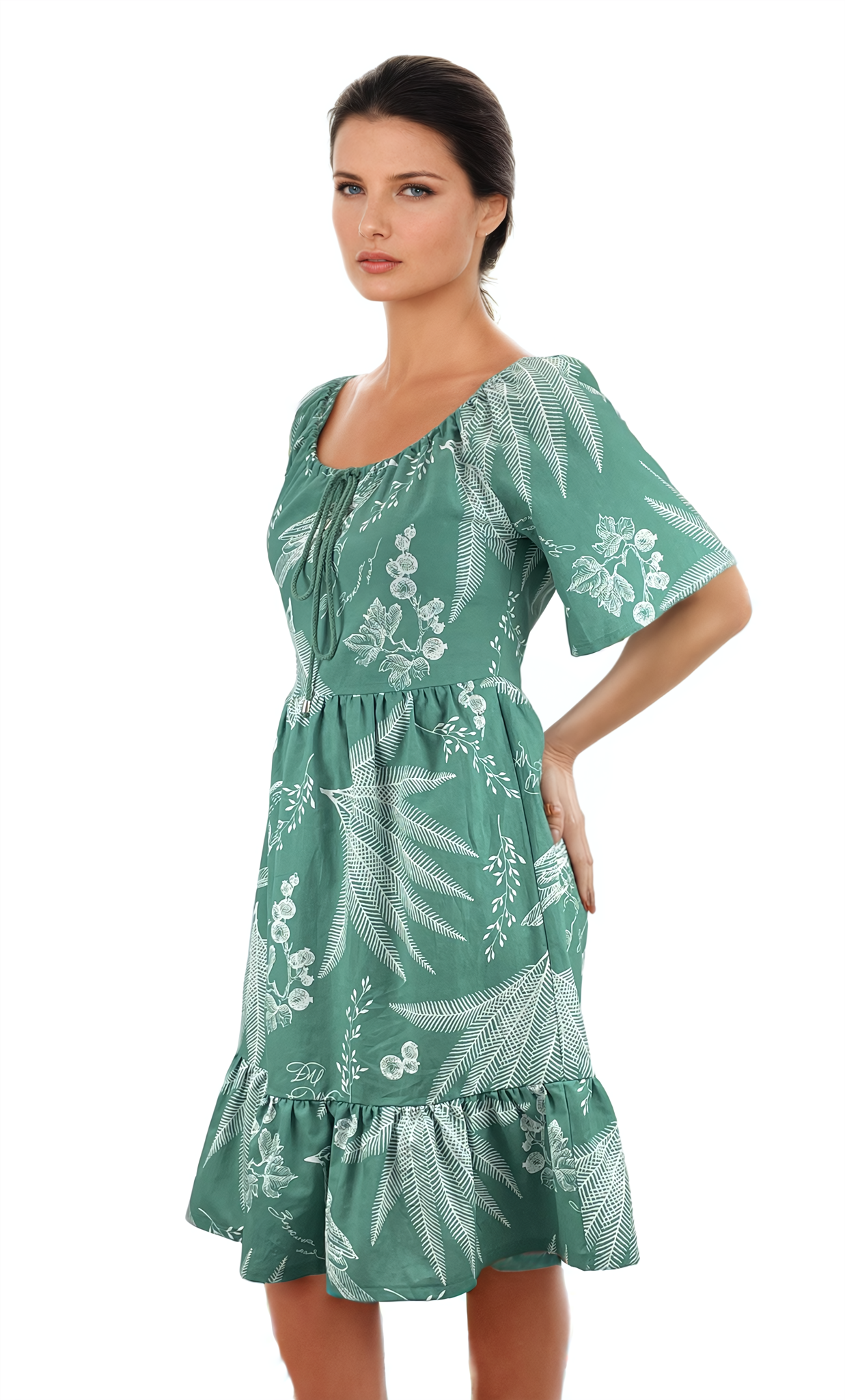 Damen Kurzarmkleid mit Rundhalsausschnitt