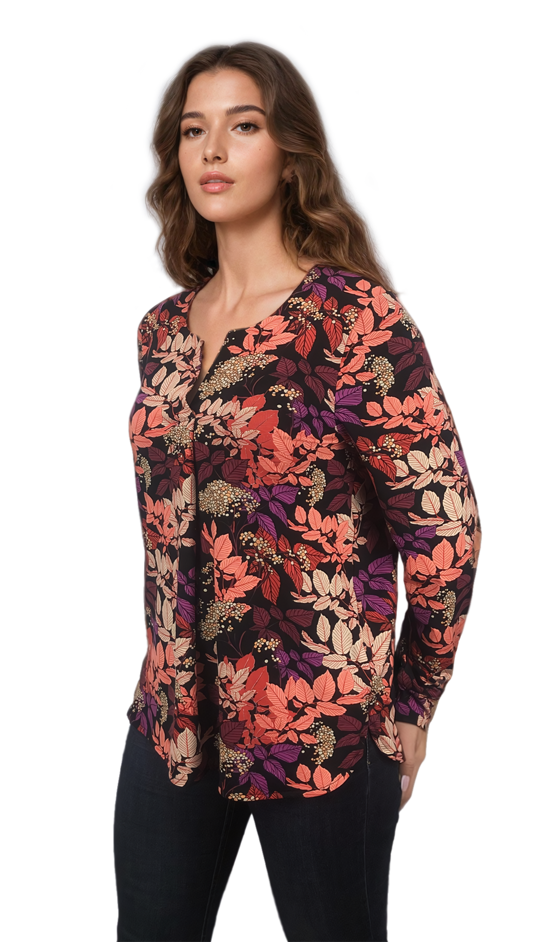 Damenbluse/Tunika mit langen Ärmeln und spitzem Ausschnitt