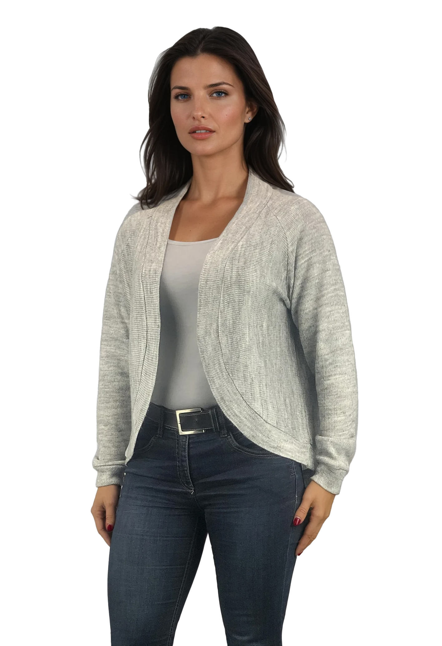 Langärmlige Strickjacke ohne Knöpfe für Damen