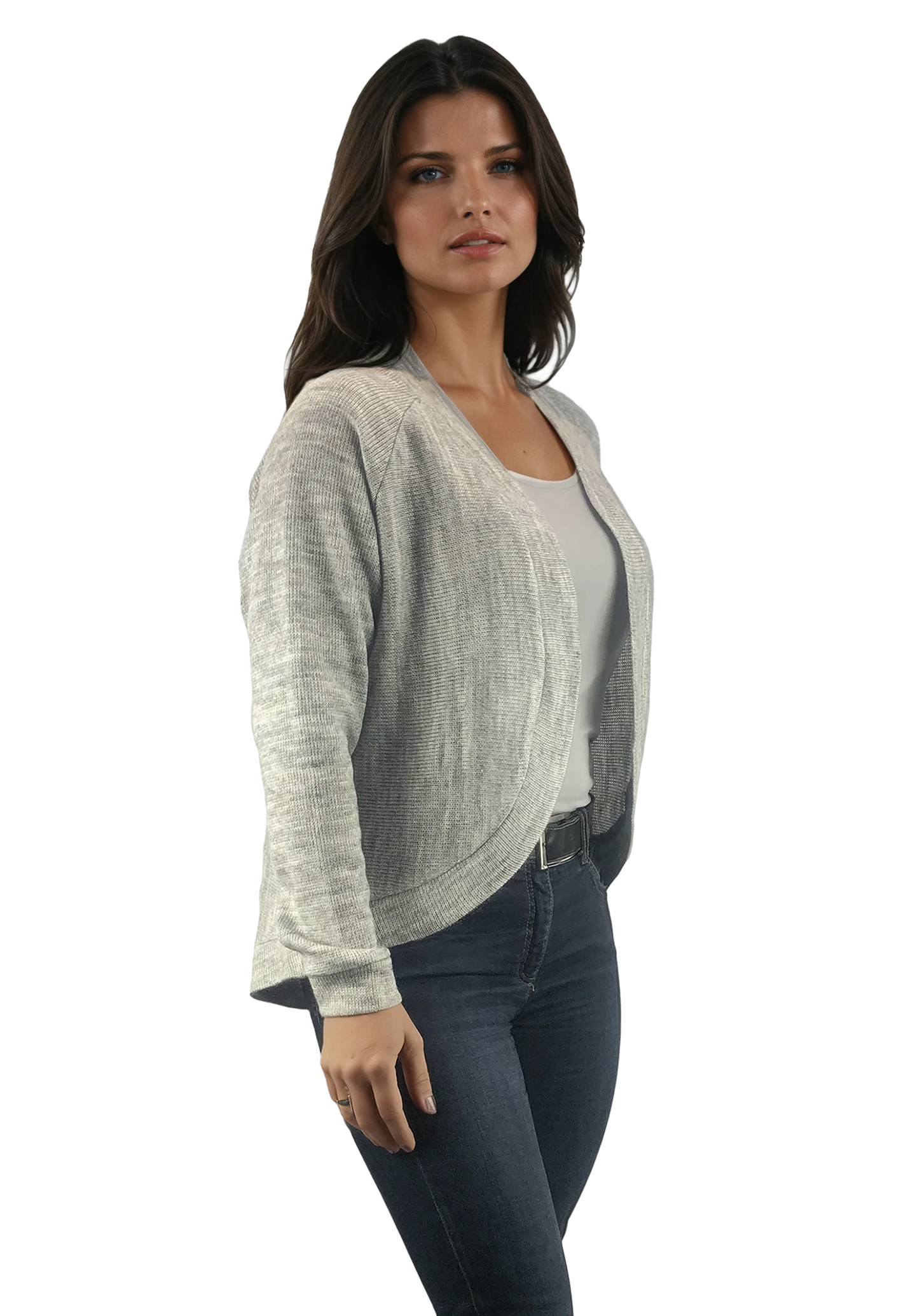 Langärmlige Strickjacke ohne Knöpfe für Damen