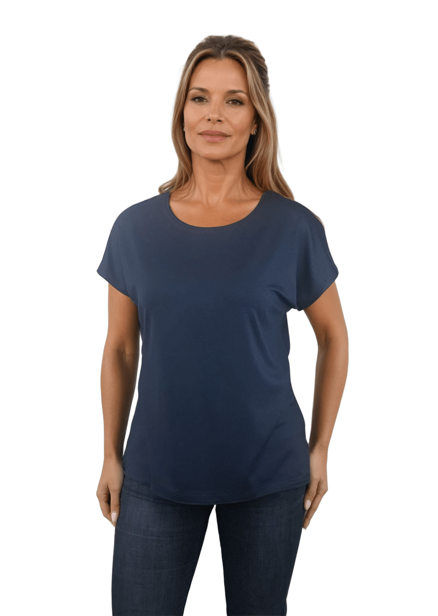 Damen Bluse - Kurzarm T-Shirt mit Rundhalsausschnitt