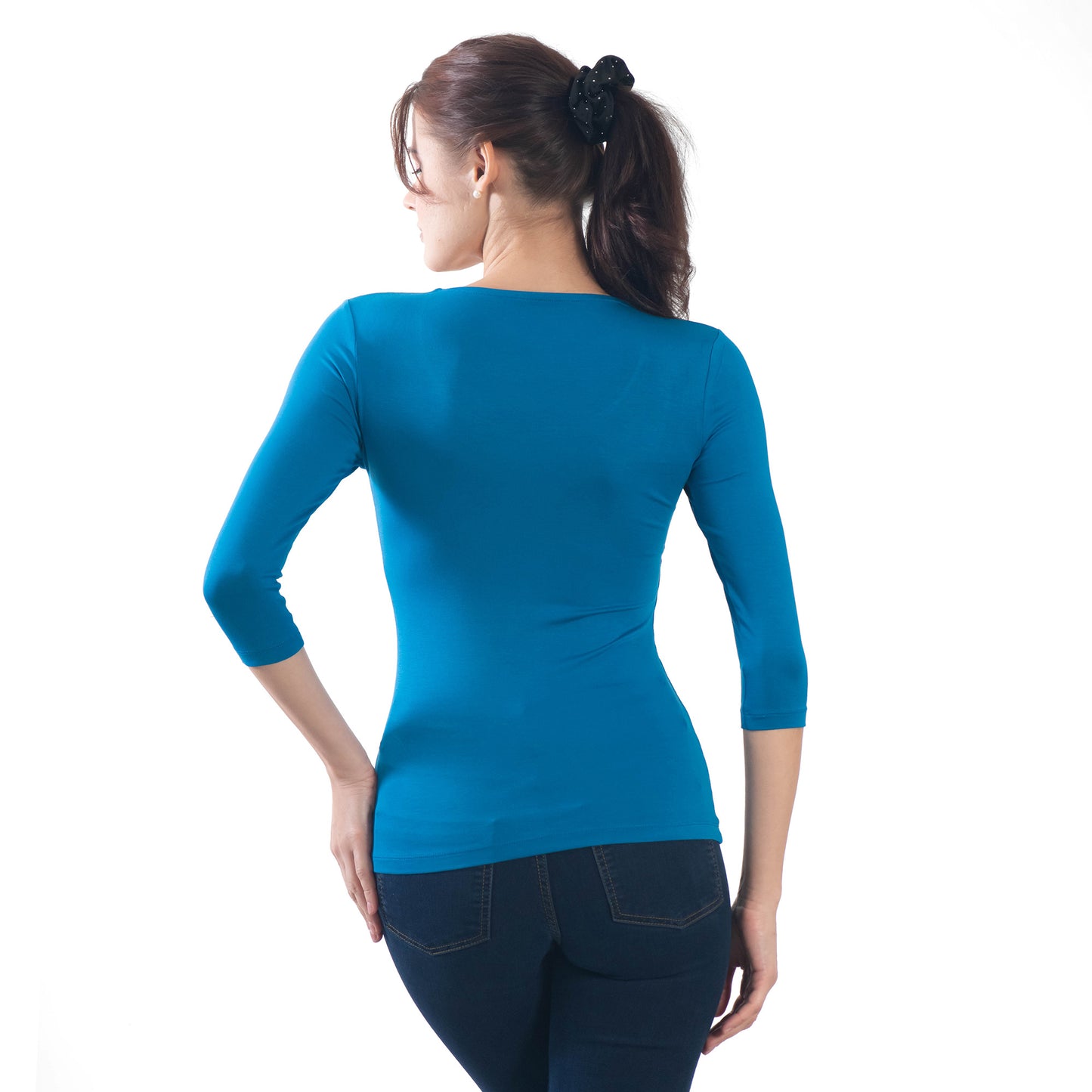Damen T-Shirt mit 3/4 Ärmeln und Rundhalsausschnitt