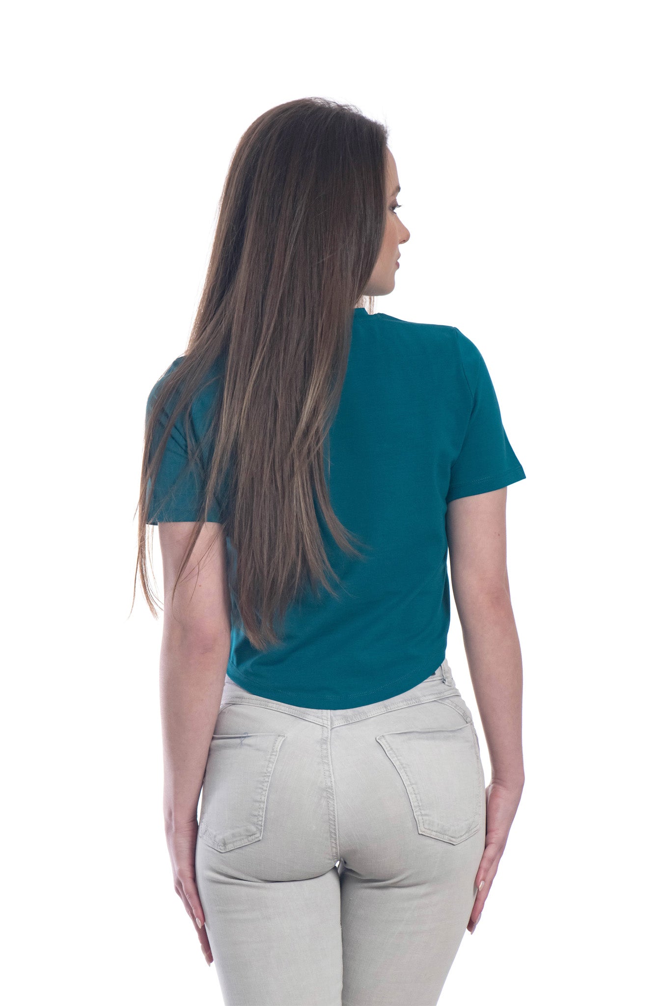 Дамска кроп топ тениска с къс ръкав обло деколте - Decade.shop