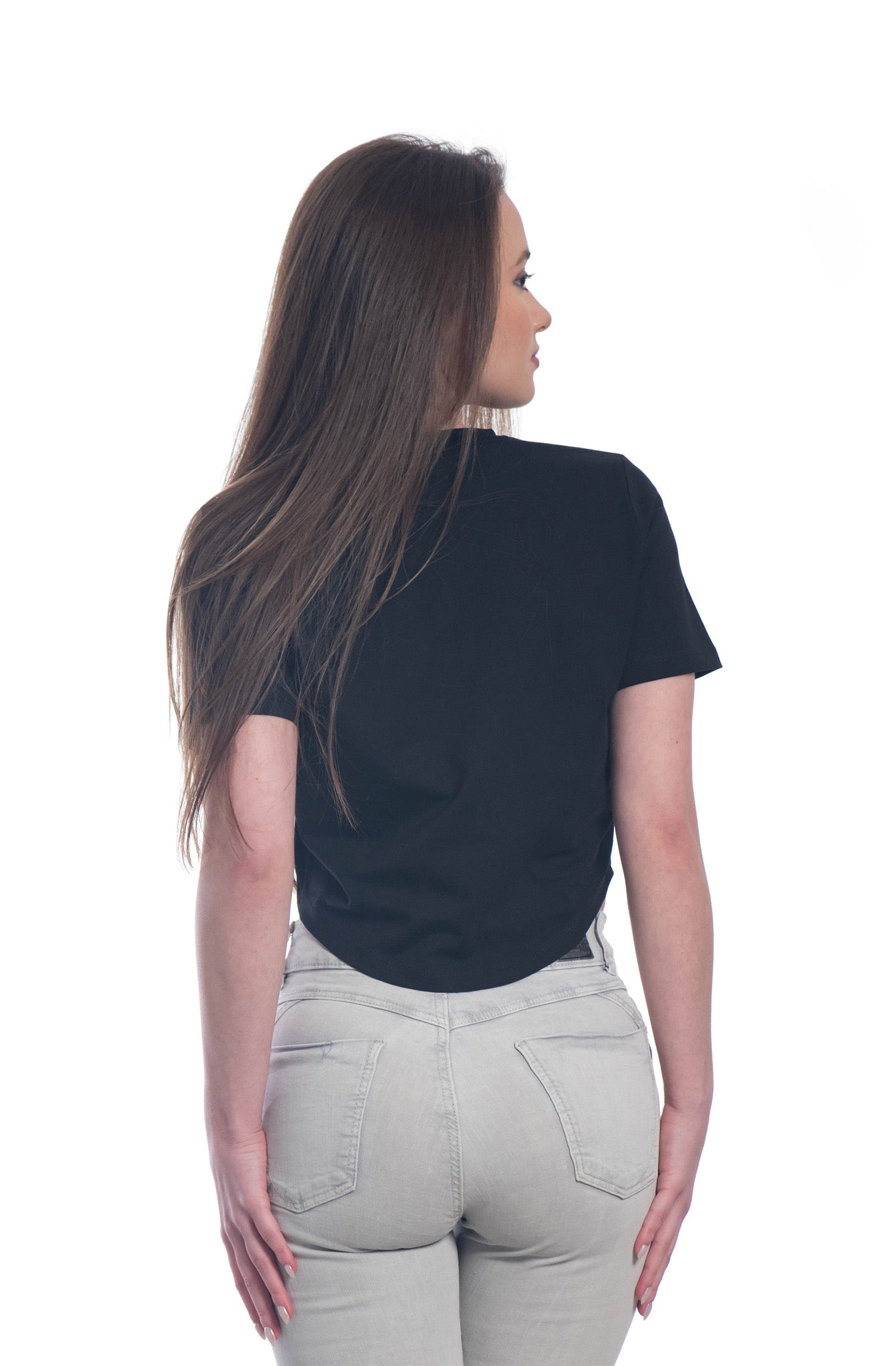 Дамска кроп топ тениска с къс ръкав обло деколте - Decade.shop