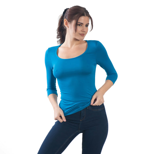 Damen T-Shirt mit 3/4 Ärmeln und Rundhalsausschnitt