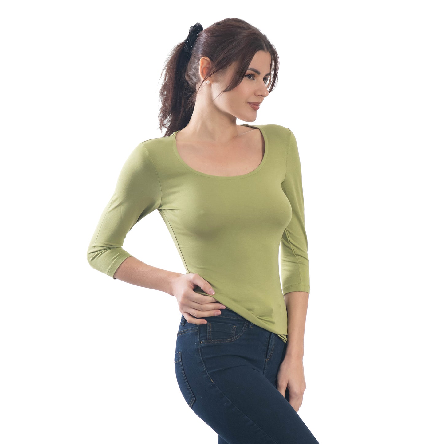 Damen T-Shirt mit 3/4 Ärmeln und Rundhalsausschnitt