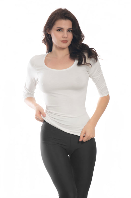 Damen T-Shirt mit 3/4 Ärmeln und Rundhalsausschnitt