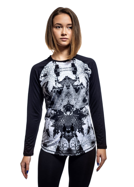 Damen Langarm-Rundhals-T-Shirt mit Raglanärmeln