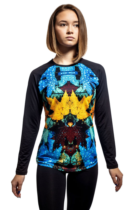 Damen Langarm-Rundhals-T-Shirt mit Raglanärmeln