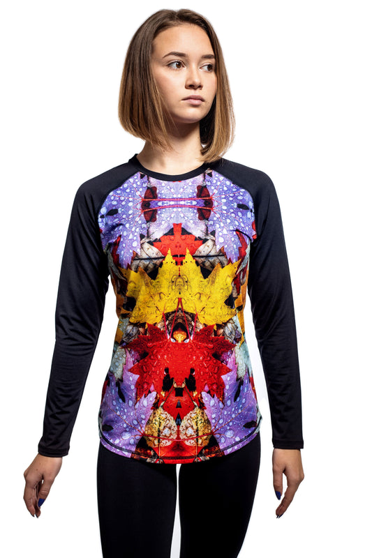 Damen Langarm-Rundhals-T-Shirt mit Raglanärmeln