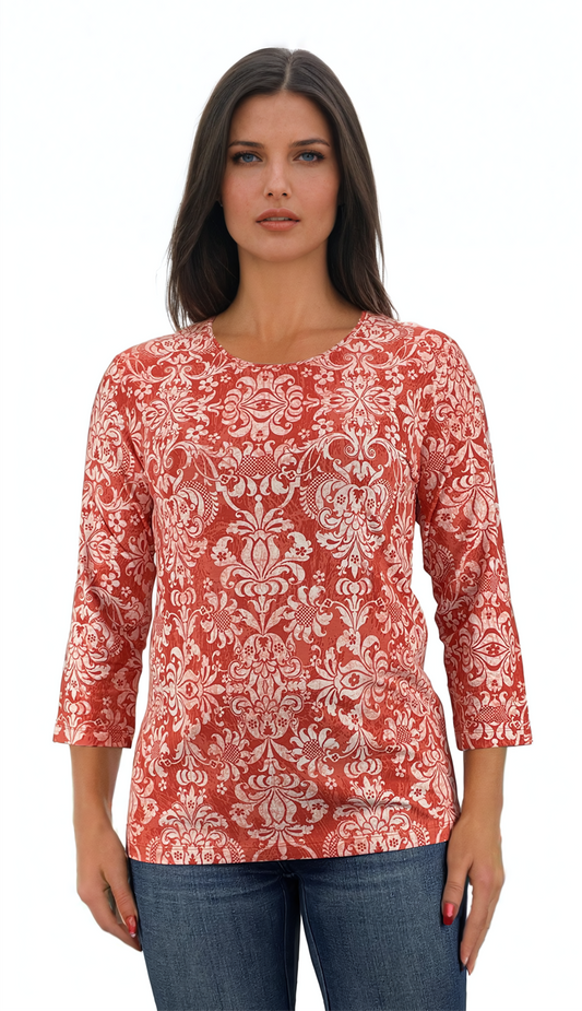 Damen Bluse - T-Shirt mit 3/4 Ärmeln und Rundhalsausschnitt
