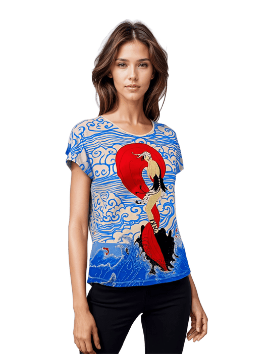 Damen Bluse - Kurzarm T-Shirt mit Rundhalsausschnitt