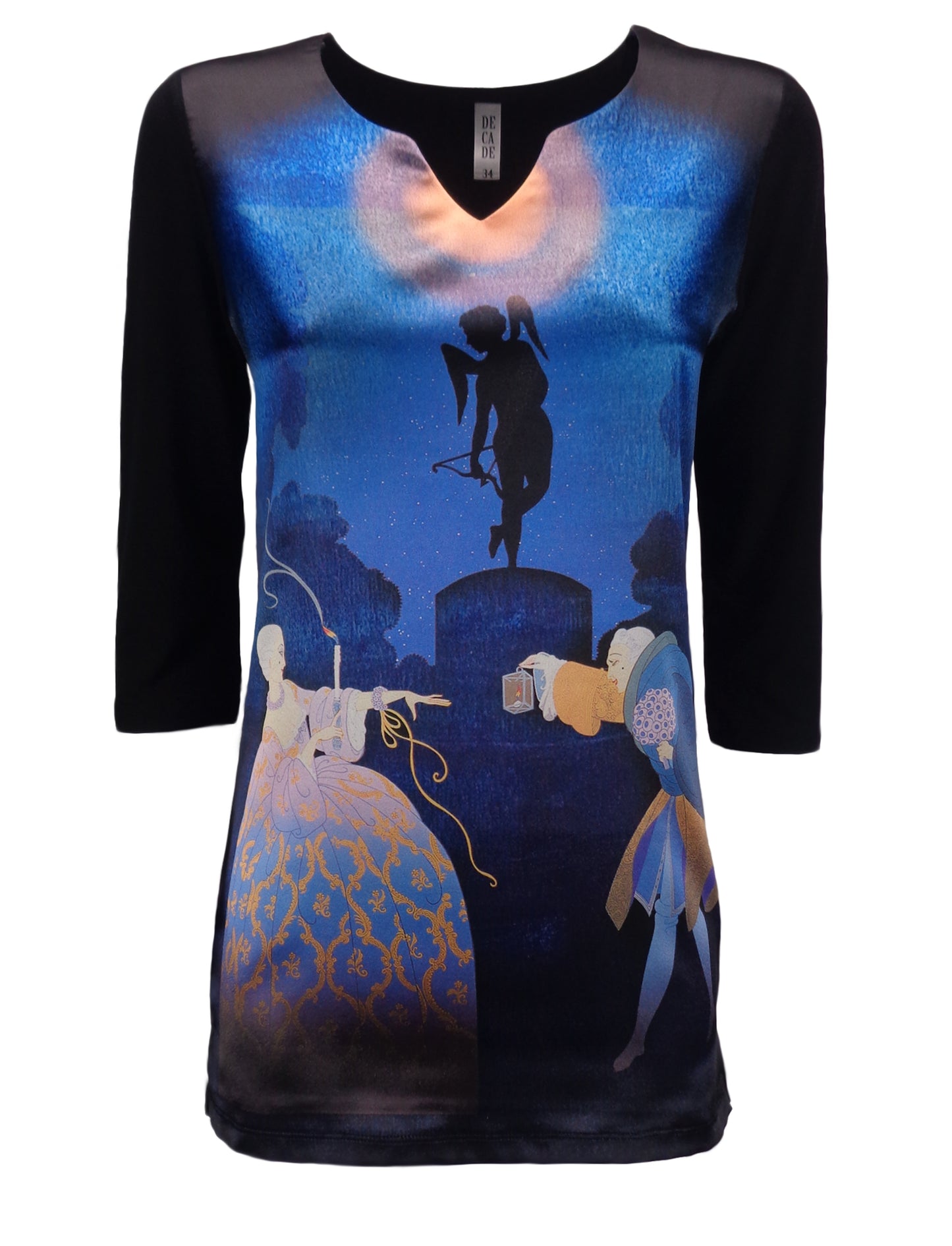 Damen Tunika - 3/4 Arm T-Shirt, Spitzausschnitt