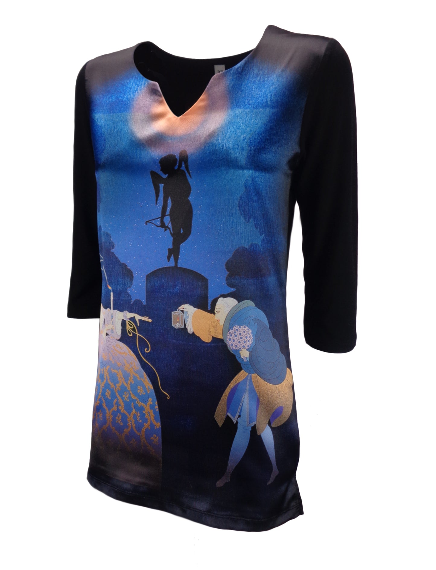 Damen Tunika - 3/4 Arm T-Shirt, Spitzausschnitt