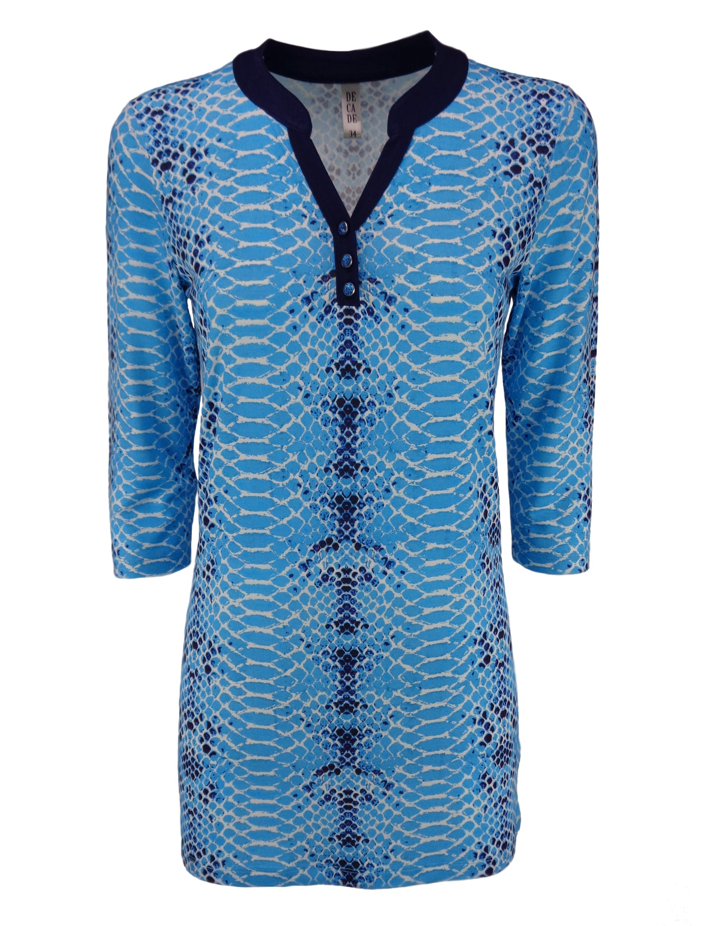 Damen Tunika - 3/4 Arm T-Shirt, Spitzausschnitt mit Knöpfen