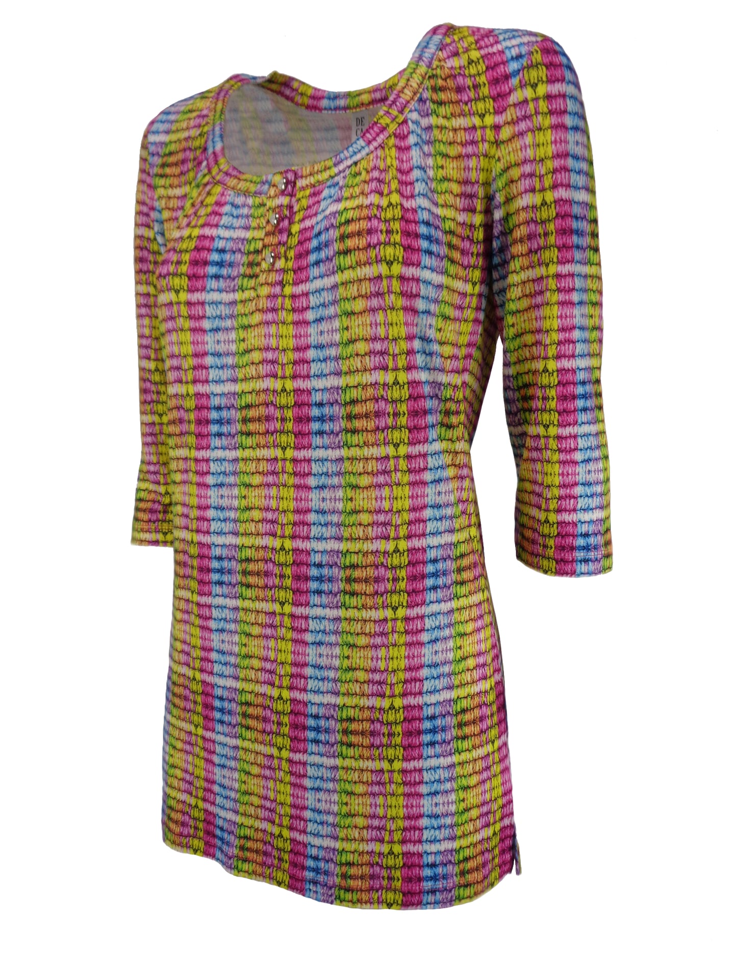 Damen Tunika - 3/4 Arm T-Shirt, Rundhalsausschnitt mit Knöpfen