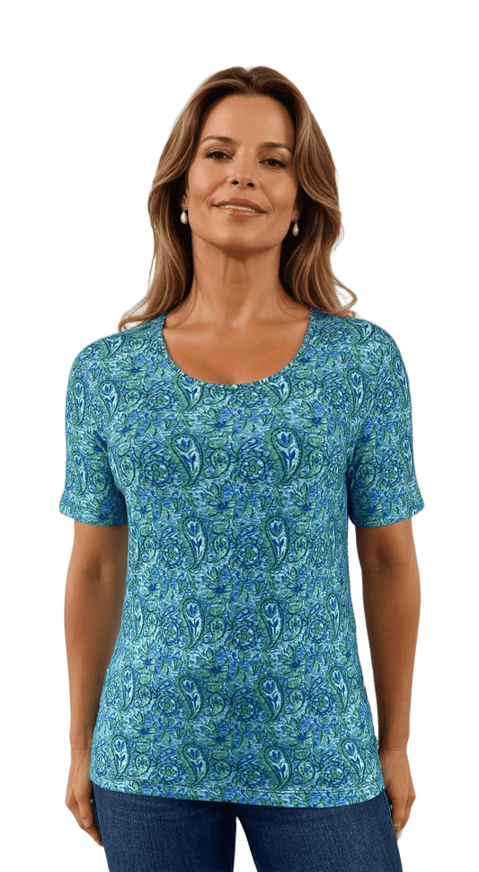 Damen Bluse - Kurzarm T-Shirt mit Rundkragen