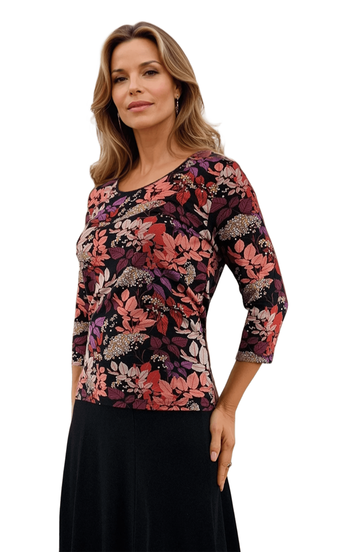 Damenbluse - T-Shirt mit 3/4-Ärmeln und Rundhalsausschnitt