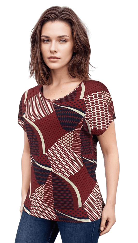 Damen Bluse - Kurzarm T-Shirt mit Rundhalsausschnitt