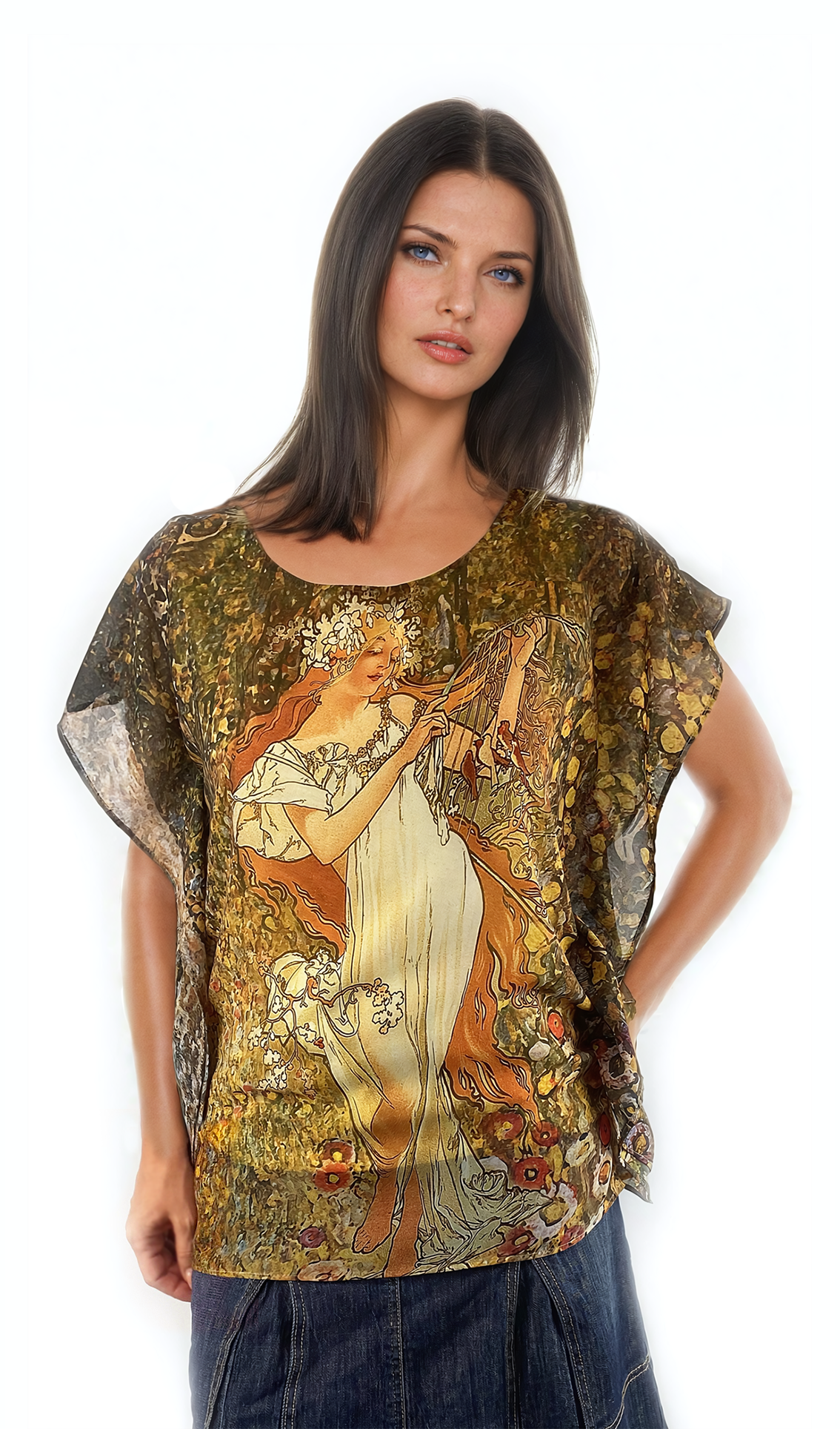 Дамска  блуза - тениска с къс ръкав обло деколте - Decade.shop