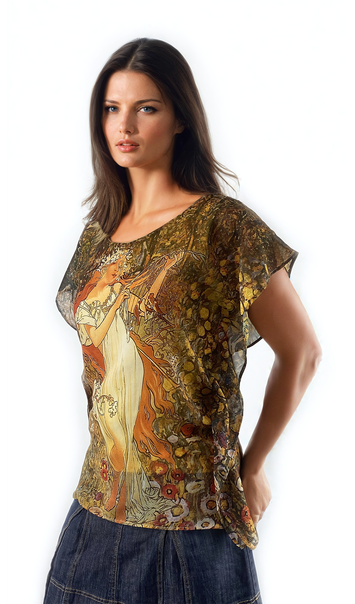 Дамска  блуза - тениска с къс ръкав обло деколте - Decade.shop