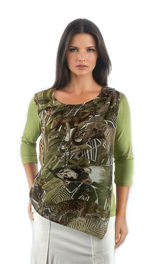 Damen Bluse - T-Shirt mit 3/4 Ärmeln und Rundhalsausschnitt