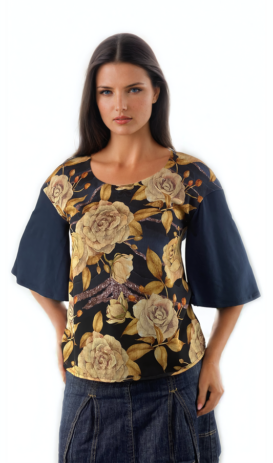 Damen Bluse - T-Shirt mit 3/4 Ärmeln und Rundhalsausschnitt