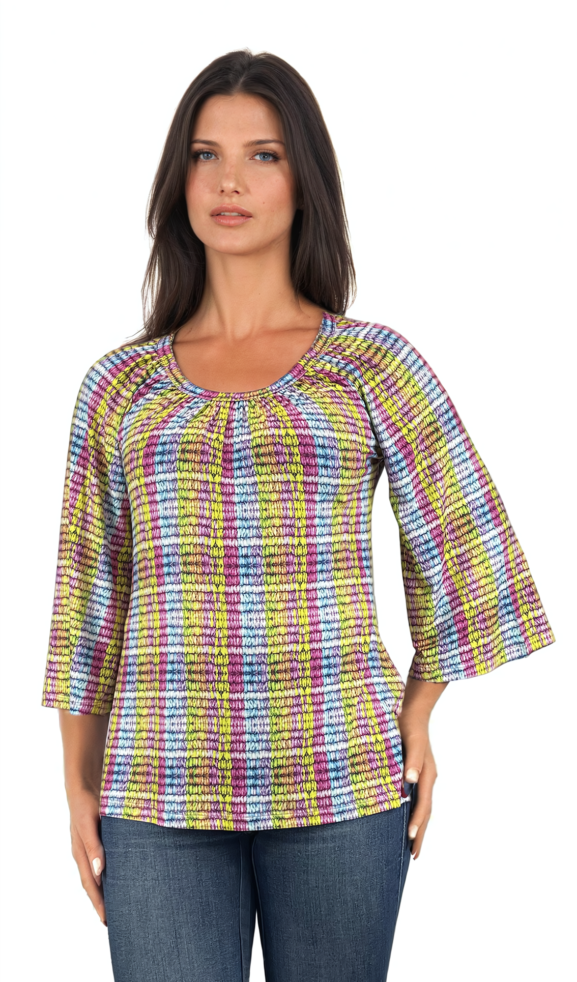 Damen Bluse - T-Shirt mit 3/4 Ärmeln und Rundhalsausschnitt